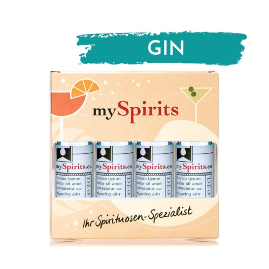 mySpirits: 4er Miniaturen-Set Gin / 43,3 - 47,3 % vol / 4 x 0,02 Liter in Deko-Box