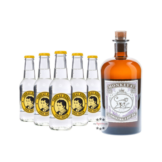 Monkey 47 Dry Gin (47% Vol., 0,5 L) & 5 x Thomas Henry Tonic Water (0,2 L) inkl. 0,75 € Pfand