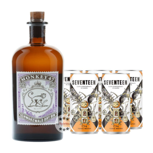 Gin Tonic Set: Monkey 47 Gin (47 % Vol. / 0,5 Liter) + 5 x 1724 Tonic Water (0,2 Liter) inkl. 1,25 € Pfand