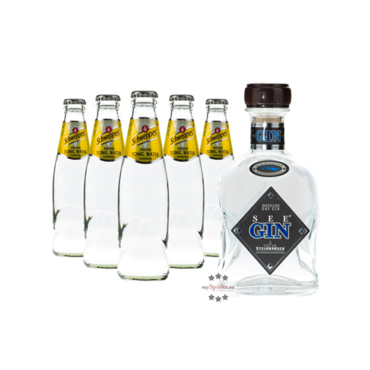 Steinhauser See Gin (48% Vol., 0,7 L) & 5 x Schweppes Indian Tonic Water (0,2 L) inkl. 0,50€ Pfand