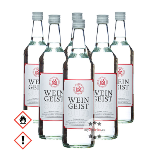 Alm Mand’l Weingeist reiner Alkohol / 96 % Vol. / 6 x 1,0 Liter-Flasche