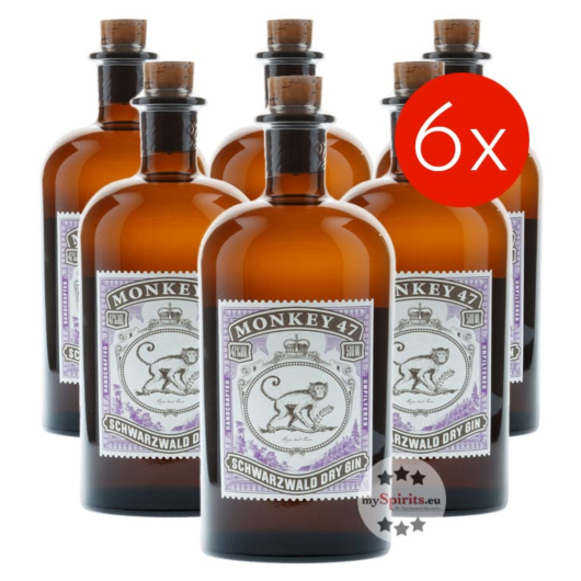 6 x Monkey 47 Schwarzwald Dry Gin Kombi / 47 % Vol. / 6 x 0,5 Liter-Flasche