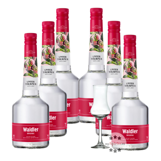 6 x Unterthurner Waldler Original Kombi / 39 % Vol. / 6 x 0,7 Liter-Flasche + 1 x gratis mySpirits Schnapskelch 