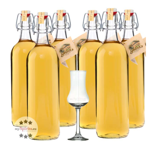 6 x Prinz: Alte Marille / 41 % Vol. / 6 x 1,0 Liter + 1 x gratis mySpirits Schnapskelch