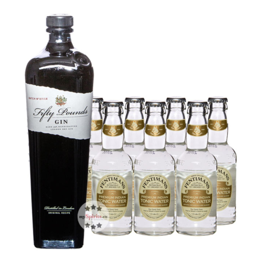 Fifty Pounds Gin (43,5 % Vol., 0,7l) + 7 x Fentimans Tonic Water (0,2l) inkl. 1,75 € Pfand