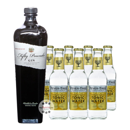 Fifty Pounds Gin (43,5 % Vol., 0,7l) + 7 x Fever-Tree Indian Tonic Water (0,2l) inkl. 1,05 € Pfand