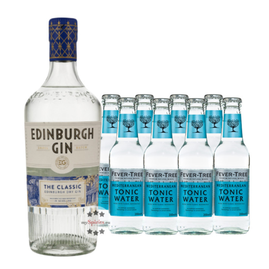 Edinburgh Gin (43 % Vol. / 0,7 L) + 8 x Fever-Tree Mediterranean Tonic Water (0,2 L) inkl. 1,20 € Pfand