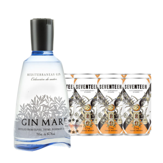 Gin Tonic Set: Gin Mare (42,7 % Vol. / 0,7 Liter) + 8 x 1724 Tonic Water (0,2 Liter) inkl. 2,00 € Pfand