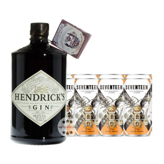 Gin Tonic Set: Hendrick’s Gin (44 % Vol. / 0,7 L) + 8 x 1724 Tonic Water (0,2 L) inkl. 2,00 € Pfand