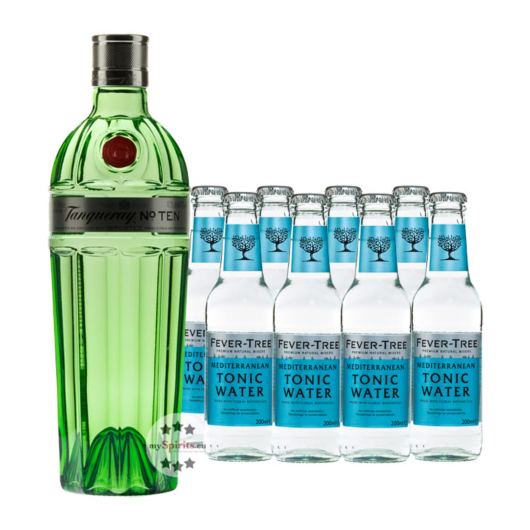 Tanqueray No. Ten Gin (47,3 % Vol. / 0,7 L) + 8 x Fever-Tree Mediterranean Tonic (0,2l) inkl. 1,20€ Pfand