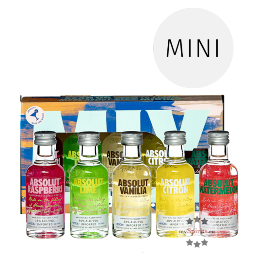 Absolut Five Set mit 5 Flavoured Vodka Miniaturen Probierset / 40 % Vol. / 5 x 0,05 Liter-Flasche in Box