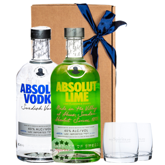 Absolut Vodka (40 % Vol / 0,7L) + Absolut Vodka Lime (40 % Vol. / 0,7L) + 2x mySpirits Tumbler in Geschenkbox