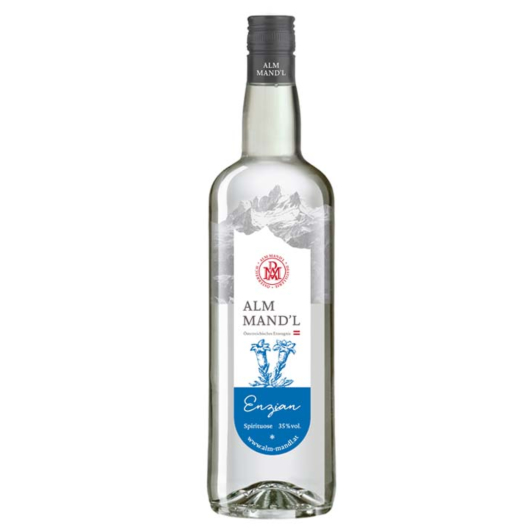 Alm Mand’l Enzian Schnaps / 35 % Vol. / 1,0 Liter-Flasche