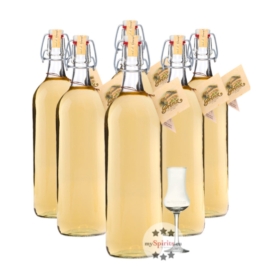 6 x Prinz: Alte Williams-Christ-Birne / 41 % Vol. / 6 x 1 Liter-Flaschen + 1 x gratis mySpirits-Schnapskelch