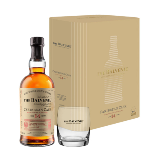 The Balvenie 14 Jahre Caribbean Cask Whisky / 43 % vol / 0,7 l in Geschenkset mit Tumbler - AKTION