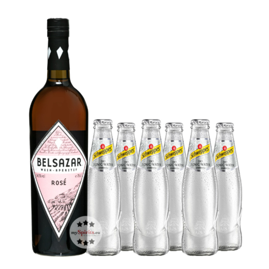 Set: Belsazar Rosé Vermouth (14,5% vol/0,75l) & 6 Schweppes Dry Tonic 0,2l inkl 0,60€ Pfand