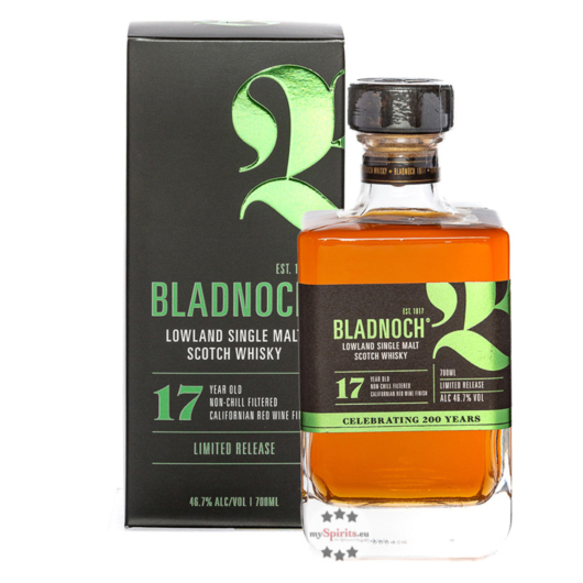 Bladnoch 17 Year Old Lowland Single Malt Scotch Whisky Californian Red Wine Finish / 46,7 % Vol. / 0,7 Liter-Flasche in Geschenkkarton