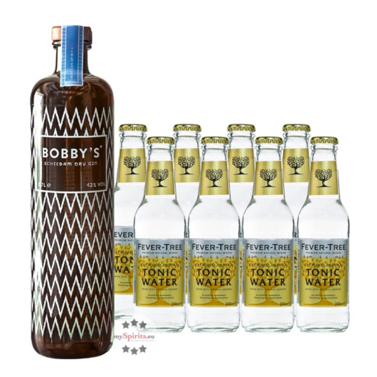 Bobby’s Dry Gin (42 % Vol. / 0,7 Liter) + 8 x Fever-Tree Indian Tonic Water (0,2 L) inkl. 1,20 € Pfand