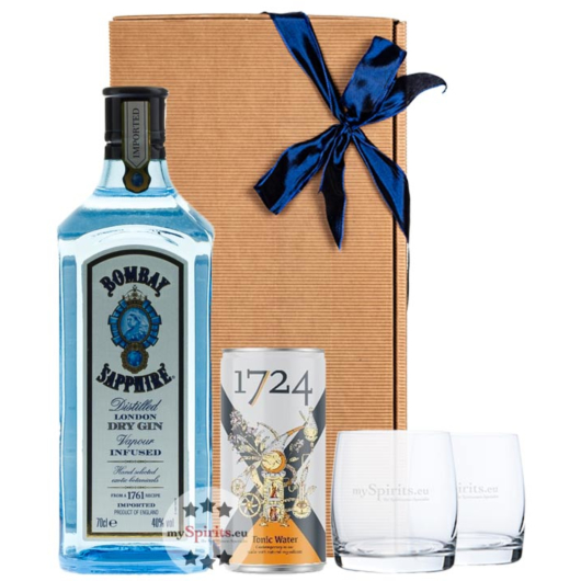 Bombay Sapphire Gin (40 % Vol / 0,7L) + 1724 Tonic (0,2L) inkl 0,25€ Pfand + 2x mySpirits Tumbler in Geschenkbox