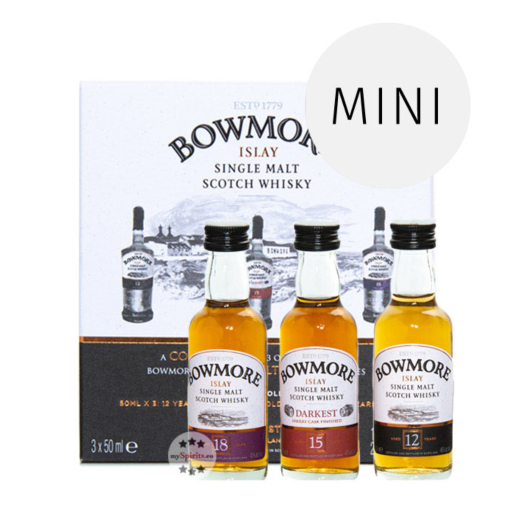 Bowmore Distillers Collection Probierset mit Whisky-Minis - 12, 15, 18 Jahre / 40 & 43 % Vol. / 3 x 0,05 Liter in Geschenkbox