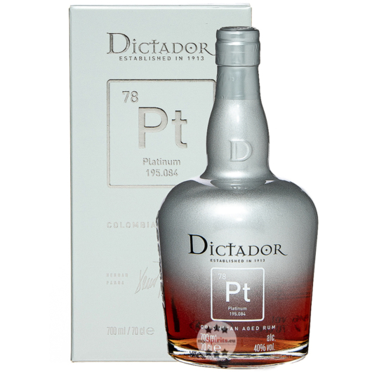 Dictador PT Platinum Colombian Aged Rum / 40 % vol / 0,7 Liter-Flasche in Geschenkbox