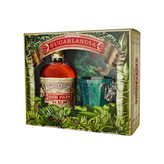 Don Papa Rum Onpack mit grünem Glas / 40 % Vol. / 0,7 Liter in Geschenkpackung