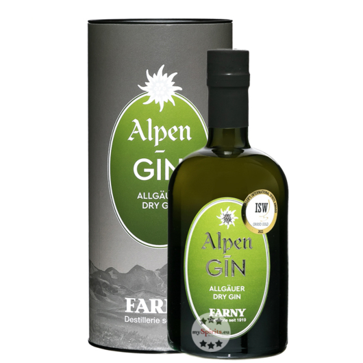 Farny: Alpen-Gin Allgäuer Dry Gin / 46 % Vol. / 0,5 Liter-Flasche in Geschenkdose