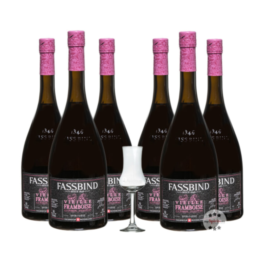 Fassbind: 6 x Alte Himbeere - Vieille Framboise / 40 % Vol. / 6 x 0,7 Liter + mySpirits Schnapskelch