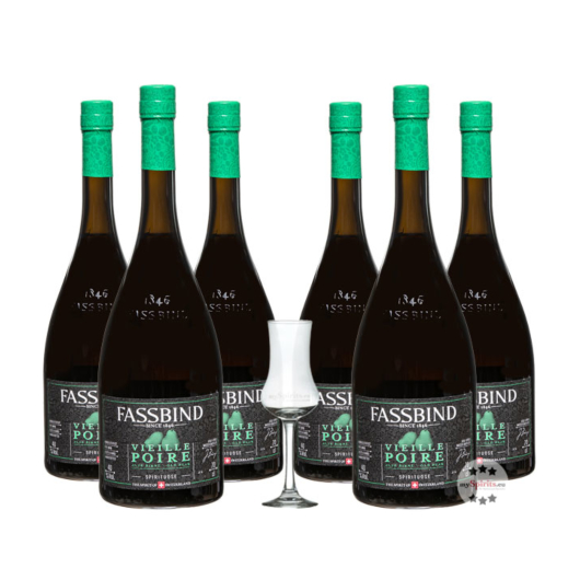 Fassbind: 6 x Alte Birne - Vieille Poire / 40% Vol. / 6 x 0,7 Liter + mySpirits Schnapskelch