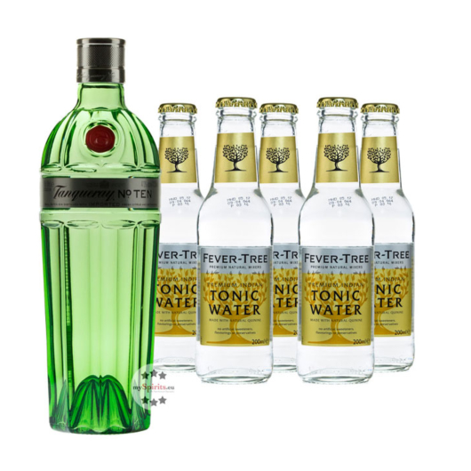 Tanqueray No. 10 Ten Gin (47,3 % Vol., 0,7 L) & 5 x Fever-Tree Premium Indian Tonic Water (0,2 L) inkl. 0,75 € Pfand