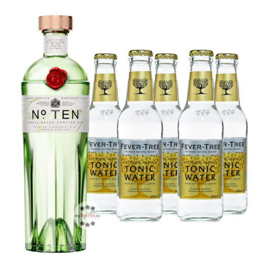 Tanqueray No. 10 Ten Gin (47,3 % Vol., 0,7 L) & 5 x Fever-Tree Premium Indian Tonic Water (0,2 L) inkl. 0,75 € Pfand