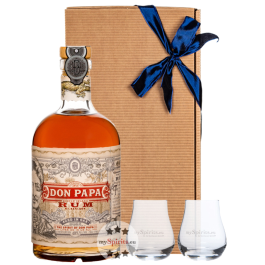 Geschenkset Don Papa Rum 40 % vol. 0,7 l & 2 mySpirits Nosing-Gläser in Geschenk-Schachtel