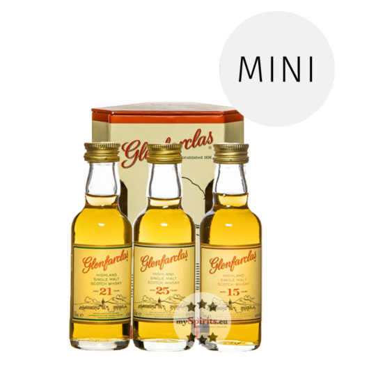 Glenfarclas Miniaturen-Probierset 15 YO, 21 YO, 25 YO / 43 - 46 % Vol. / 3 x 0,05 Liter in Dekobox