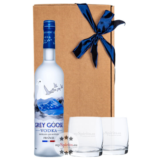 Geschenk-Set: Grey Goose Vodka (40% Vol. / 0,7 L) + 2 x mySpirits Tumbler in Geschenkbox