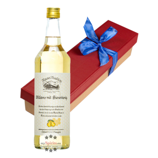 Hauser Geschenk-Set Williams-Birnen-Schnaps mit Honig / 35 % vol. / 1,0 Liter-Flasche in Geschenk-Schachtel