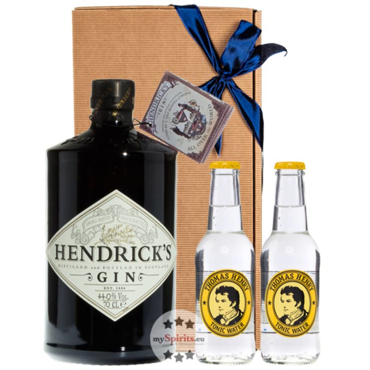 Geschenk-Set: Hendrick’s Gin (44 % Vol. / 0,7 L) + 2 x Thomas Henry Indian Tonic (0,2 L inkl. 0,30€ Pfand) in GP