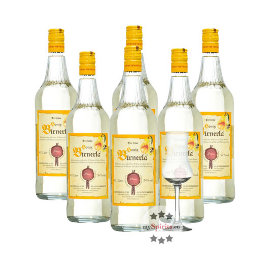 6 x Prinz: Honig Birnerla / 34 % Vol. / 6 x 1,0 Liter-Flasche + 1 x gratis mySpirits-Schnapskelch