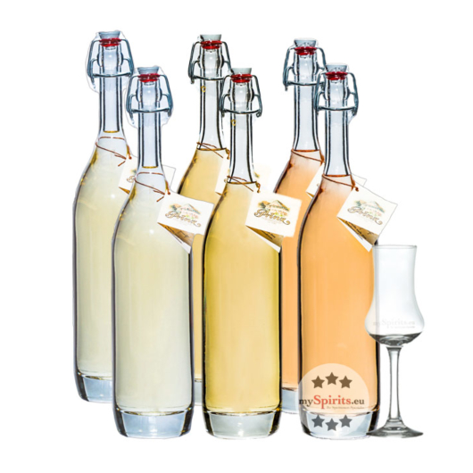 Prinz: Alte Sorten Kombi 0,5 l (Marille, Williamsbirne & Wald-Himbeere) / 41 % vol / 6 x 0,5 l + gratis mySpirits Schnapskelch