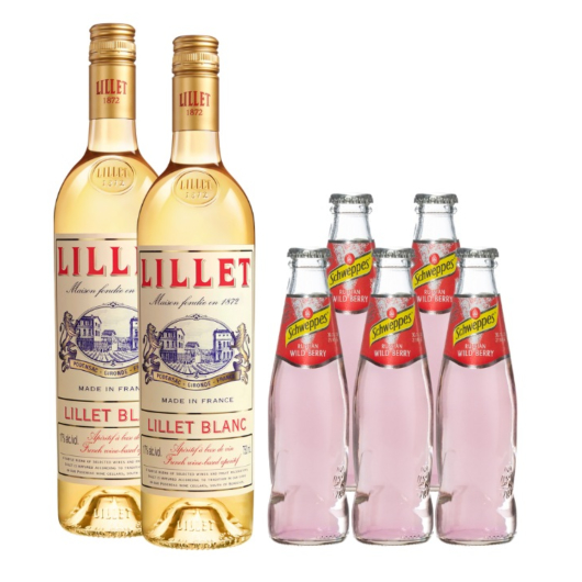 Lillet Wild Berry Set: 2 x Lillet Blanc (17 % Vol., 0,75 L) + 5 x Schweppes Wild Berry (0,2 L, inkl. 0,50€ Pfand)