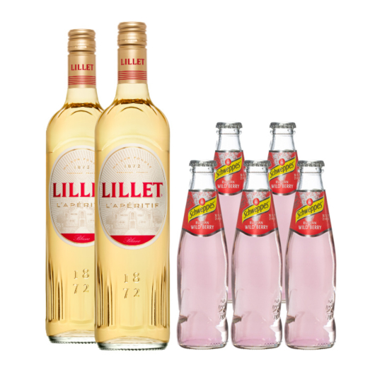 Lillet Wild Berry Set: 2 x Lillet Blanc (17 % vol, 0,75 L) + 5 x Schweppes Wild Berry (0,2 L, inkl. 0,50€ Pfand)