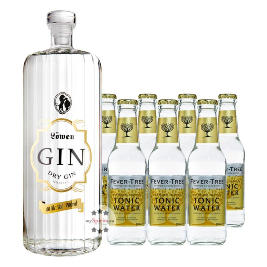 Löwen Dry Gin (40% Vol., 0,7 L) & 7 x Fever-Tree Indian Tonic Water (0,2 L) inkl. 1,05€ Pfand