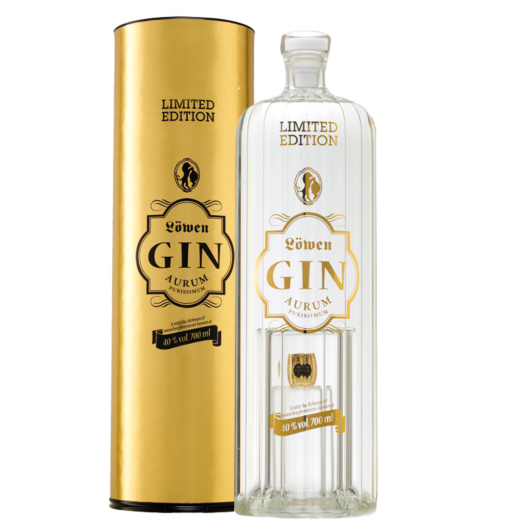 Löwen Gin Gold Aurum Purissimum: Gin mit Gold Limited Edition / 40 % Vol. / 0,7 Liter-Flasche in Geschenkdose