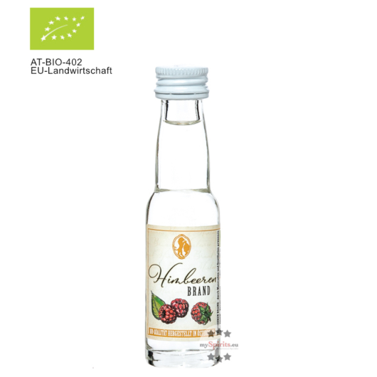 Löwen Himbeer Brand Bio durch Mazeration und Destillation gewonnen / 40 % vol / 0,02 Liter-Flasche