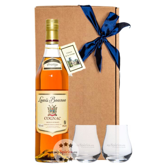 Geschenk-Set: Louis Bouron Prestige (40 % Vol. / 0,7 L) + 2 x mySpirits Nosingglas in Geschenkbox