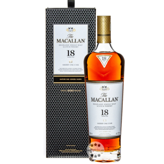 The Macallan 18 Jahre Sherry Oak Cask Highland Single Malt Scotch Whisky / 43 % Vol. / 0,7 Liter-Flasche in Geschenkbox