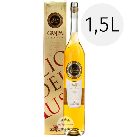 Marcati Grappa Riserva „Il Bacio delle Muse“ / 40 % Vol. / 1,5 Liter-Flasche in Geschenkbox