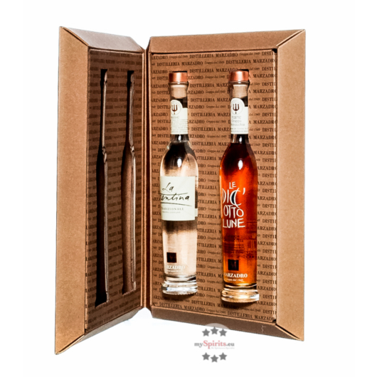 Marzadro Set "Libreria Marzadro E" Grappa Trentina Tradizionale & Diciotto Lune / 41 % Vol. / 2 x 0,2 Liter