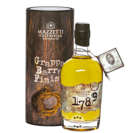 Mazzetti d'Altavilla 1789 Grappa di Barolo Bourbon Cask Finish / 43 % Vol. / 0,5 Liter-Flasche in Geschenkdose