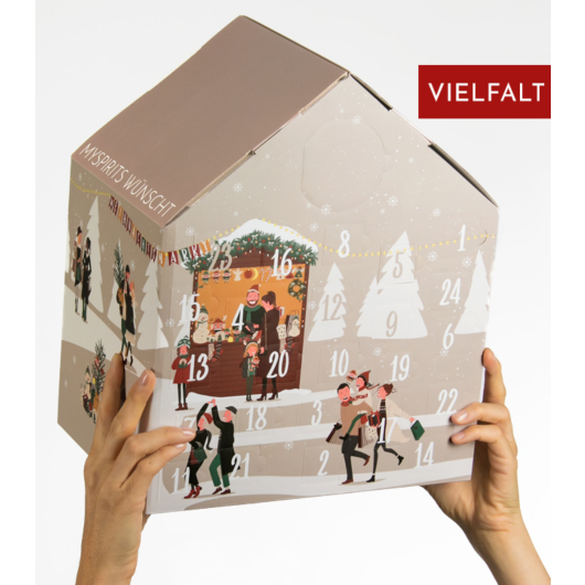 mySpirits Adventskalender Spirituosen Vielfalt XMAS EDITION / 16-52 % vol / 24 x 0,02L mit Glas