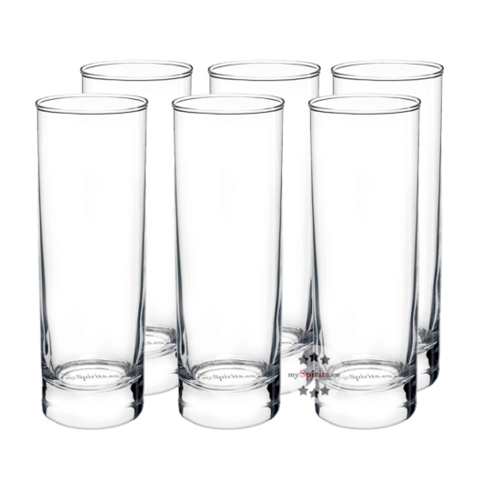 6 x mySpirits Longdrinkglas mit mySpirits-Logo im Boden / ca. 305 ml / Ø ca. 6 cm / H: ca. 16,5 cm